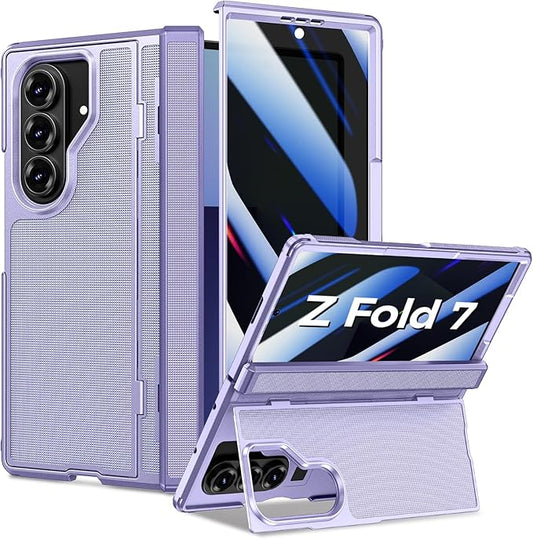 for Samsung Galaxy Z Fold 7 Case with Privacy Screen Protector, Kickstand & Hinge Protection – Rugged Hard 360° Full Body Protective Phone Cover Case for Z Fold 7 5G 2025 - Purple