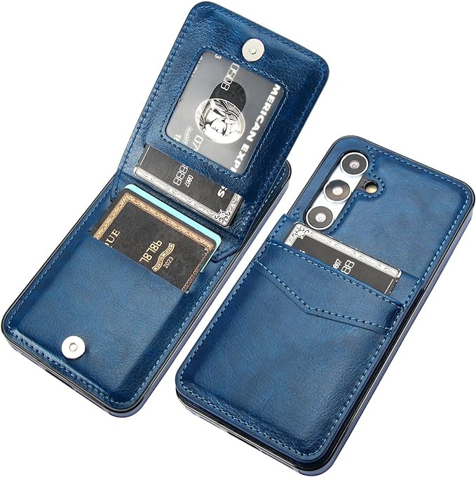 KIHUWEY for Samsung Galaxy S24 Case Wallet with Credit Card Holder, Flip Premium Leather Magnetic Clasp Kickstand Heavy Duty Protective Cover for Samsung Galaxy S24 6.2" (Blue)