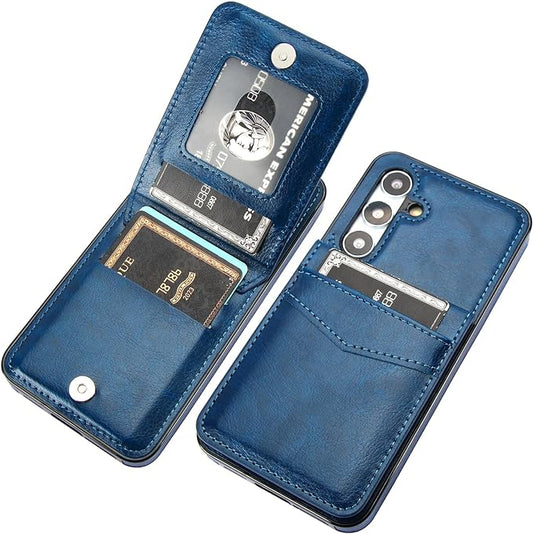 KIHUWEY for Samsung Galaxy S24 Case Wallet with Credit Card Holder, Flip Premium Leather Magnetic Clasp Kickstand Heavy Duty Protective Cover for Samsung Galaxy S24 6.2" (Blue)