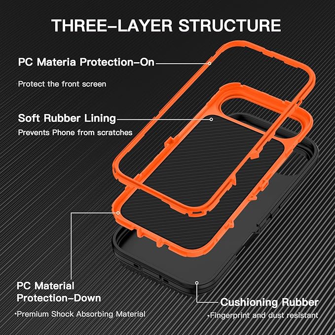 for iPhone Air Case/iPhone 17 Air Case Shockproof Dust/Drop Proof 3-Layer Full Body Protection [Without Screen Protector] Rugged Heavy Duty Cover for Apple iPhone Air 6.5" 2025,Black/Orange