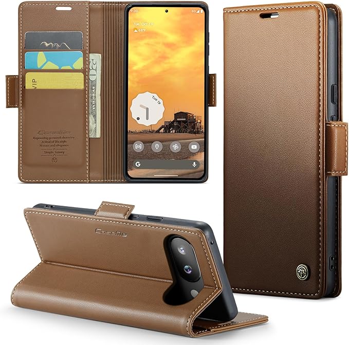for Pixel 9A Case, Premium PU Leather Wallet Case Flip Cover with [RFID Blocking][Card Holder][Stand Function] Shockproof Protective for Pixel 9A, Brown
