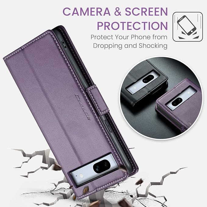 for Google Pixel 7A Case, Premium PU Leather Wallet Case Flip Cover with [RFID Blocking][Card Holder][Stand Function] Shockproof Protective for Google 7A, Purple