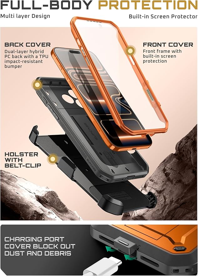 SUPCASE for iPhone 17 Pro Max Case with Camera Control Button (Unicorn Beetle Pro), [Built-in Kickstand & Screen Protector] [Military-Grade Protection] Full Body Heavy Duty Phone Case, Coral