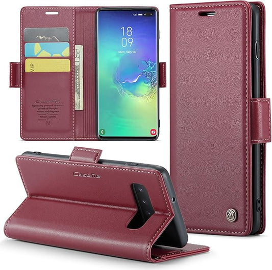 Case for Samsung Galaxy S10 Plus Wallet Case, RFID Blocking PU Leather Flip Folio Cover Card Holder Kickstand Shockproof Phone Case Compatible with Samsung Galaxy S10 Plus, Red