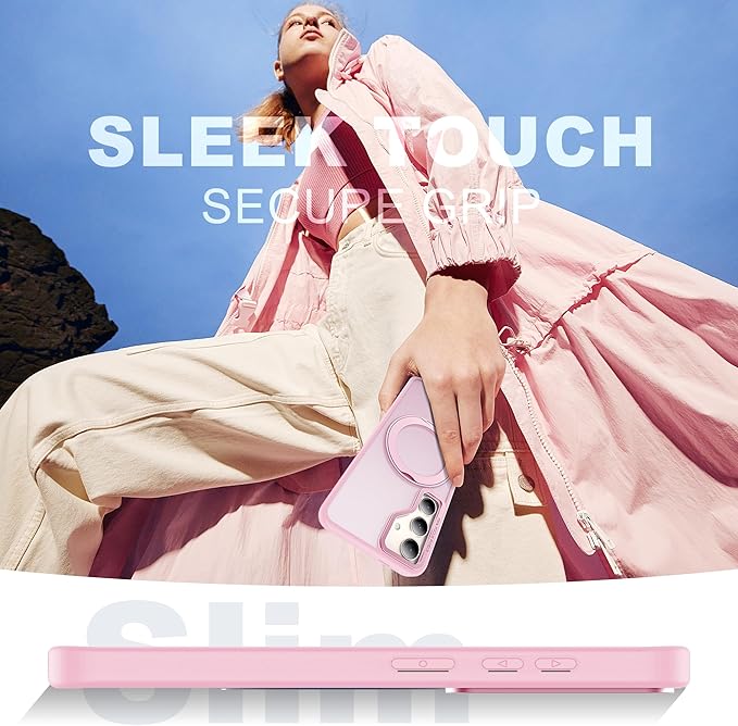 for Samsung Galaxy S25 Plus Case with 360°Rotatable Magnetic Ring Stand Compatible with Mag-Safe Military Protection Shockproof Matte Translucent Phone Cases for Galaxy S25+,Pink