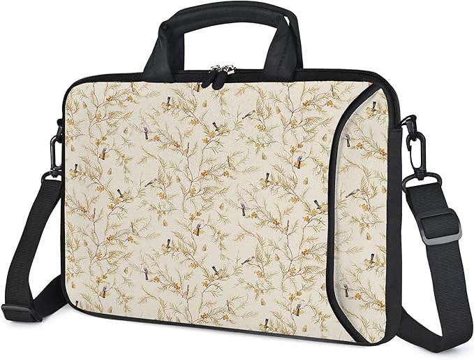 RICHEN 14 15 15.4 15.6 inch Laptop Shoulder Bag Messenger Bag Notebook Handle Sleeve Neoprene Carrying Case with Accessories Pocket (14-15.6 inch, Branches Birds)
