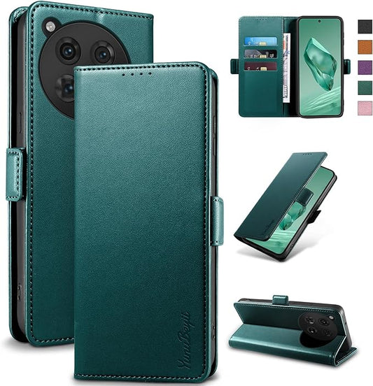 Wallet Flip Case for OnePlus 12 5G - [RFID Blocking] Luxury PU Leather Card Holder Magnetic Phone Cover with Kickstand,Shockproof Protective Case,Green