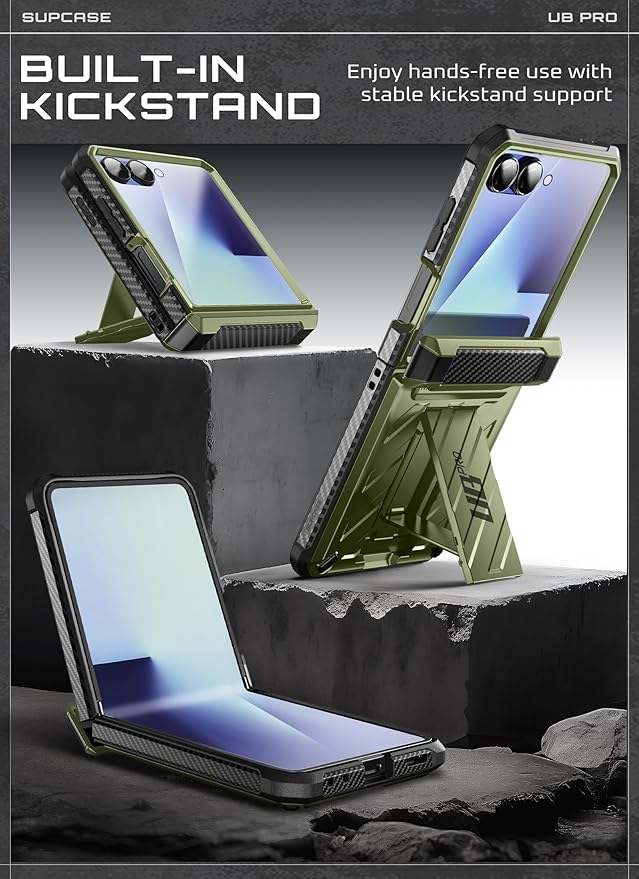 SUPCASE for Samsung Galaxy Z Flip 7 Case with Built-in Stand & Belt-Clip (Unicorn Beetle Pro), [Hinge Protection] [Front Tempered Glass Screen Protector] Full Body Military-Grade Phone Cover, Guldan