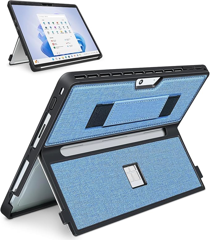 Case fit Microsoft Surface Pro 11/10/9/8 13-Inch, with Stent Cover, Hand Strap, All-in-one Rugged Case Compatible with Type Cover Keyboards, Blue