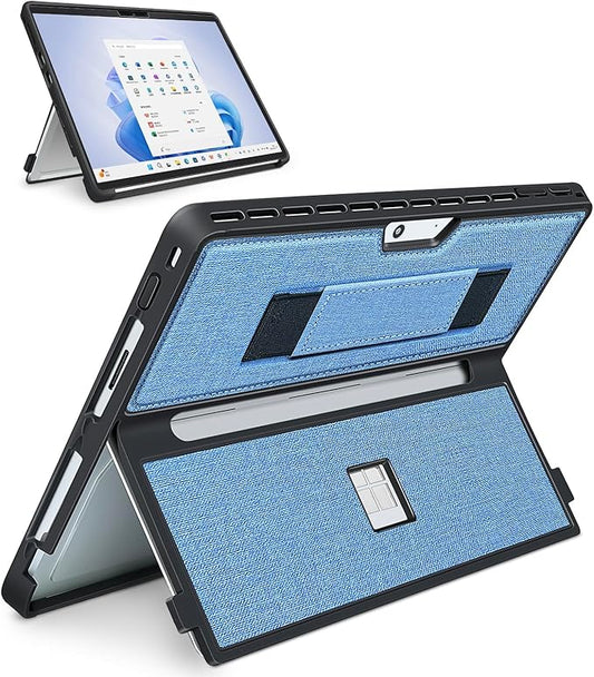 Case fit Microsoft Surface Pro 11/10/9/8 13-Inch, with Stent Cover, Hand Strap, All-in-one Rugged Case Compatible with Type Cover Keyboards, Blue