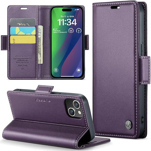 for iPhone 15 Plus Case, Premium PU Leather Wallet Case Flip Cover with [RFID Blocking][Card Holder][Stand Function] Shockproof Protective for iPhone 15 Plus, Purple