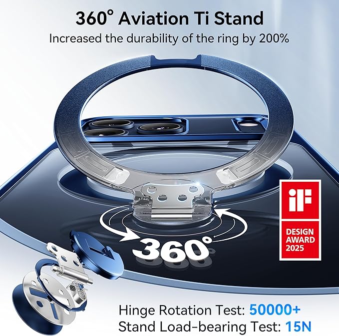 CASEKOO Deep Blue Designed for iPhone 17 Pro Case with 360 Spin Magnetic Stand [Fit for MagSafe][17FT Military Protection] Slim Polished for iPhone 17 Pro Case with Stand 6.3'', Deep Blue