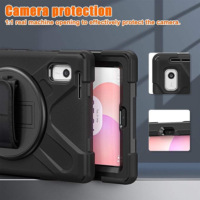 DreamerX for Lenovo Tab M9 Case 9.0 inch TB-310FU/TB-310FX, Heavy Duty Rugged Silicone Drop Protective Kids Cover with 360 Rotating Stand Handle Hand Strap Carrying Shoulder Strap Pencil Holder, Black