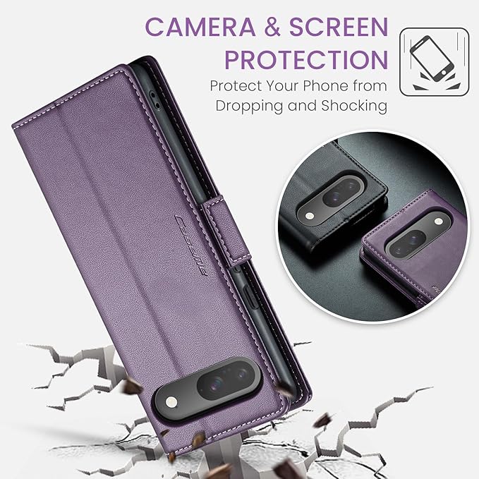 for Google Pixel 9/9 Pro Case, Premium PU Leather Wallet Case Flip Cover with [RFID Blocking][Card Holder][Stand Function] Shockproof Protective for Google 9/9 Pro, Purple