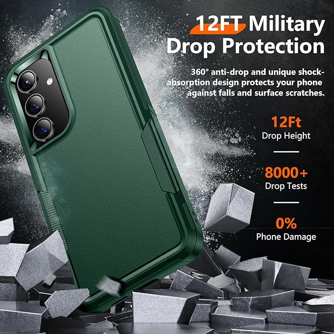 Red2Fire for Samsung Galaxy S24 Case, [Military Grade Drop Protection] Non-Slip Heavy Duty Full Body Shockproof Protection Phone Case for S24 Case 6.2 inch,Dark Green