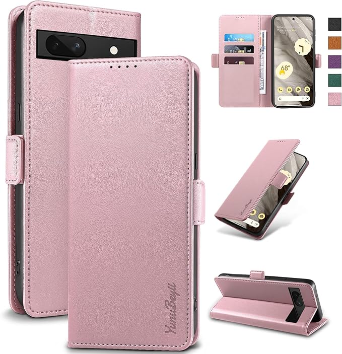 Wallet Flip Case for Google Pixel 7A - [RFID Blocking] Luxury PU Leather Card Holder Magnetic Phone Cover with Kickstand,Shockproof Protective Case,Pink
