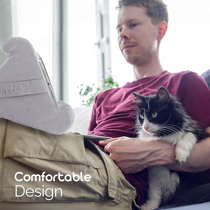 Flippy Tablet Pillow Stand - Cushion Tablet Stand & Holder, Bed Support for Lap and Desk, Compatible with Phone & Book Reading: Kindle, iPad Pro, iPhone & Samsung - Greyster