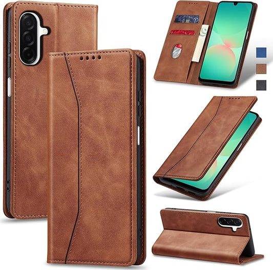 Jasonyu Flip Wallet Case for Samsung Galaxy A26 5G,Leather Magnetic Folio Cover with Card Holder,Kickstand - TPU Shockproof Durable Protective Phone Case,Brown