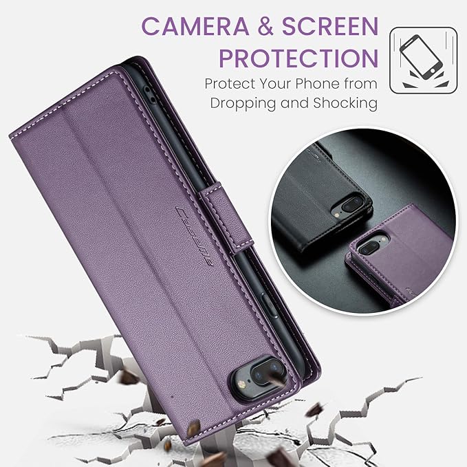 for iPhone 8 Plus & 7 Plus Case, Premium PU Leather Wallet Case Flip Cover with [RFID Blocking][Card Holder][Stand Function] Shockproof Protective for iPhone 8 Plus & 7 Plus, Purple