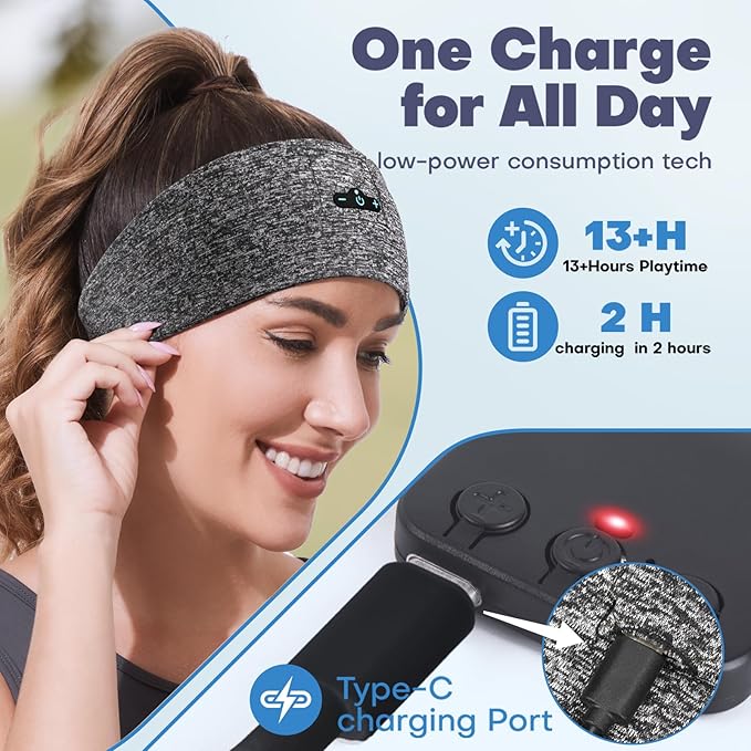 Sleep Headphones Bluetooth Headband for Side Sleeper, 14 Hours Playtime, Wireless Headband Headphones with HD Stereo Speakers for Workout,Running,Yoga, Ideal Gifts for Men, Women, Teens, Pink