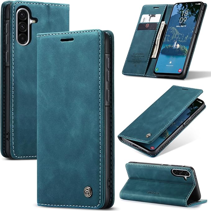for Samsung Galaxy A36 Case, Flip Wallet Leather Case with Card Holder Magnetic Closure Shockproof Kickstand Protective Phone Cases Cover for Galaxy A36, Blue-Green