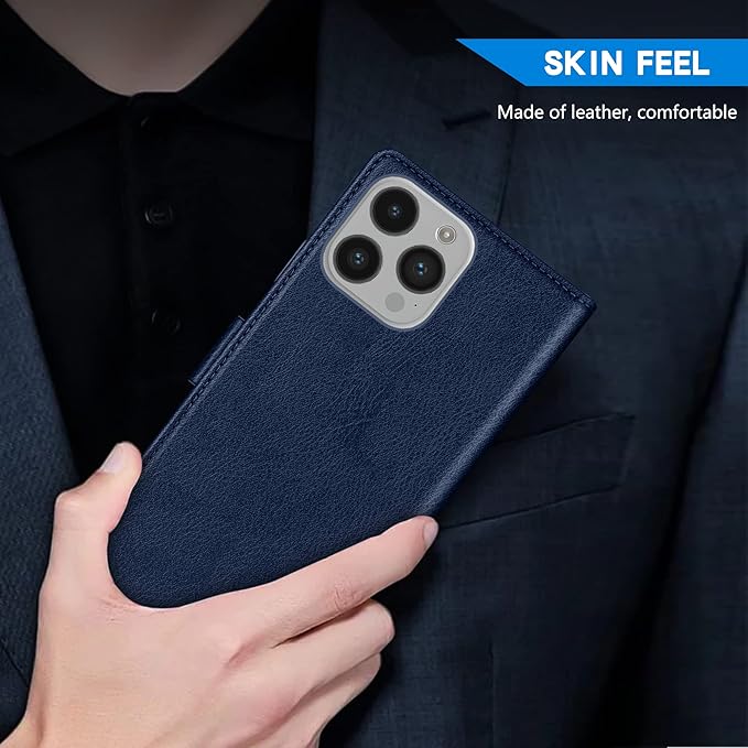 ZZXX for iPhone 14 Pro Wallet Case with [RFID Blocking] Card Slot Kickstand Magnetic Closure Leather Flip Fold Protective Phone Case for iPhone 14 Pro Case Wallet(Blue-6.1 inch)