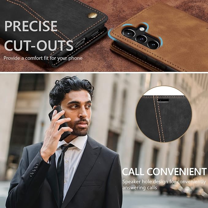 QLTYPRI Wallet Case for Samsung Galaxy S24, Vintage Folio PU Leather Purse Case with Card Slots Magnetic Closure Kickstand Flip Crashproof Phone Cover for Samsumg Galaxy S24 - Black