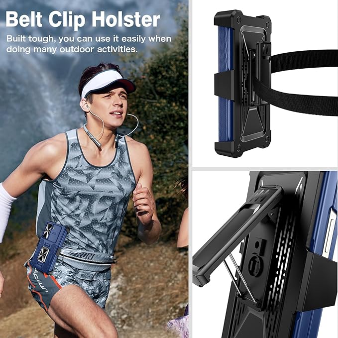 VEGO for Galaxy Z Fold 6 Case with Kickstand, Hinge Protection & Belt Clip Holster & Front Screen Protector & Slide Camera Cover Magnetic Kickstand Case for Samsung Galaxy Z Fold 6 5G - Blue