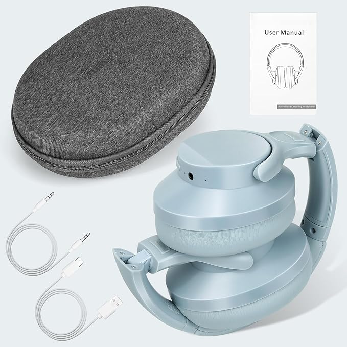 TUINYO Wireless Headphones - Noise Cancelling Over Ear Bluetooth Headphones with 60H Playtime, Deep Bass Hi-Fi Stereo Sound & Comfortable Earpads for Travel, Home and Office-Blue Gray…