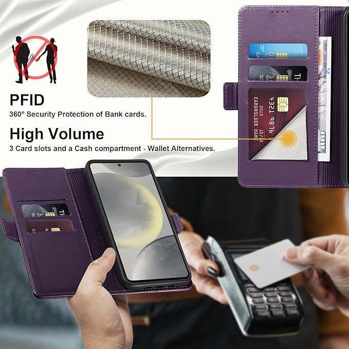 Wallet Flip Case for Samsung Galaxy S24 5G - [RFID Blocking] Luxury PU Leather Card Holder Magnetic Phone Cover with Kickstand,Shockproof Protective Case,Purple