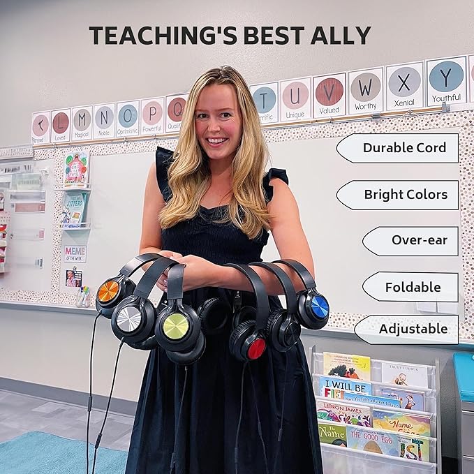 AILIHEN Kids Headphones Bulk for School, 6-Pack Class Headphones Wired with Microphone for Students, Teens, Classroom, Library, Chromebook, Laptop, Adjustable, Foldable, 3.5mm Jack - (Multicolor)