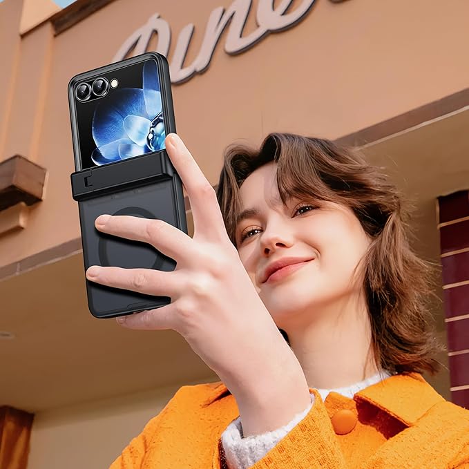 for Samsung Galaxy Z Flip 7 Case Fit for Magsafe [Hinge Protection＆ Kickstand][Built-in Screen Protector][Translucent Matte] 15FT Military Shockproof Full Body Phone Case for Z Flip 7,Black