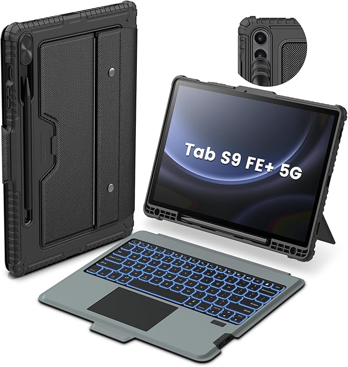 Nillkin for Samsung Galaxy Tab S9+ Plus Detachable Keyboard Case with 7 Backlit, Kickstand, Trackpad, S Pen Holder, for Samsung Tablet S10 Plus Keyboard (for Galaxy Tab S9 FE Plus - 12.4 inch)