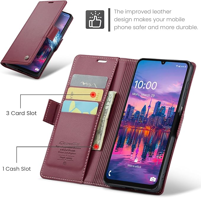 for Samsung Galaxy A16 5G/4G Case, Premium PU Leather Wallet Case Flip Cover with [RFID Blocking][Card Holder][Stand Function] Shockproof Protective for Samsung Galaxy A16, Red