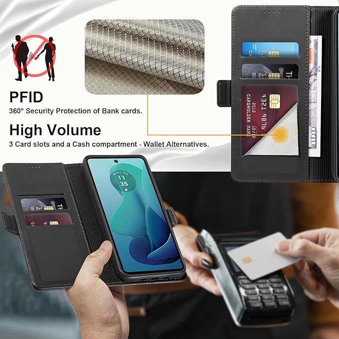 Wallet Flip Case for Moto G 5G (2024) - [RFID Blocking] Luxury PU Leather Card Holder Magnetic Phone Cover with Kickstand,Shockproof Protective Case,Black