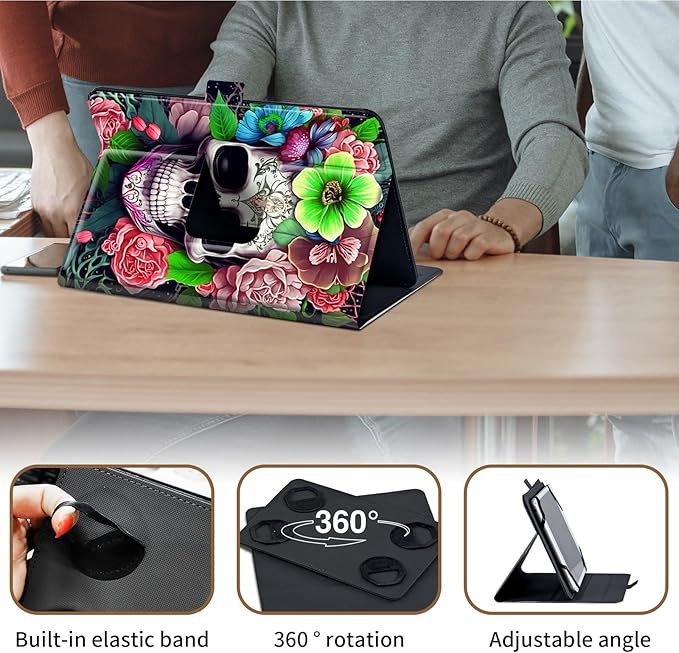 Case for Lenovo Tab P11 Pro Gen 2 11.2" 2022,Mxfdegf 360 Degree Rotating Stand and Magnetic Closure Case for 11.2 inch Lenovo Tab P11 Pro 2nd Generation,Skull Pink Rose Flower
