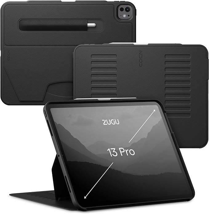 Zugu Case for iPad Pro 13 (M4) 2024, Slim Protective Cover with Apple Pencil Holder, Auto Wake/Sleep, Multiple Viewing Angles, iPad Pro 13 Inch Cover, Phone Protectors, Black