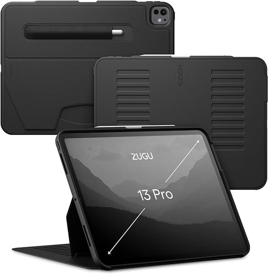 Zugu Case for iPad Pro 13 (M4) 2024, Slim Protective Cover with Apple Pencil Holder, Auto Wake/Sleep, Multiple Viewing Angles, iPad Pro 13 Inch Cover, Phone Protectors, Black