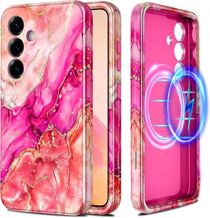 Casetego for Galaxy S25 Case,Compatible with MagSafe,[Military Grade Drop Test] Full Body Protection Slim Shockproof Rugged Marble Women Case for Samsung Galaxy S25 6.2 inch,Ruby Red