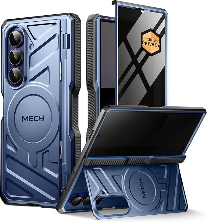 TONGATE for Galaxy Z Fold 7 Case with Privacy Screen Protector, [Compatible with MagSafe][Anti Spy] Shockproof Phone Case, Built-in Stand & Belt Clip & Hinge Cover for Samsung Z Fold 7 2025 8", Blue