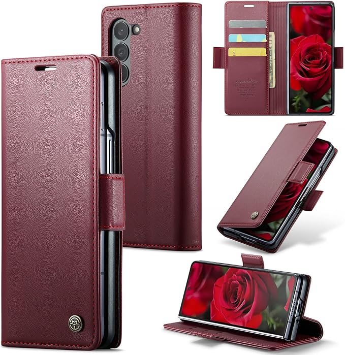 for Samsung Galaxy Z Fold 6 Case, Premium PU Leather Wallet Case Flip Cover with [RFID Blocking][Card Holder][Stand Function] Shockproof Protective for Samsung Galaxy Z Fold 6, Red
