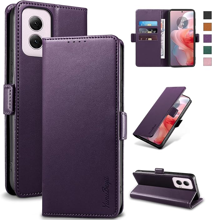 Wallet Flip Case for Moto G Power (2024) - [RFID Blocking] Luxury PU Leather Card Holder Magnetic Phone Cover with Kickstand,Shockproof Protective Case,Purple