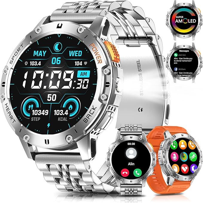 Military Smart Watches for Men with Bluetooth Call, 1.43" AMOLED Waterproof Smartwatch with Flashlight, 111 Sport Modes, 530mAh Heart Rate/SpO2/Sleep Monitor Fitness Tracker for Android iOS