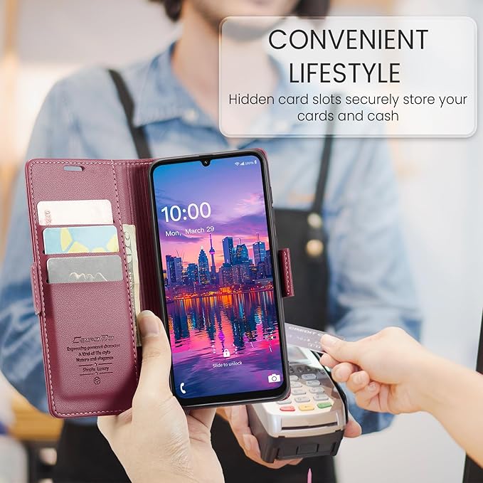 for Samsung Galaxy A16 5G/4G Case, Premium PU Leather Wallet Case Flip Cover with [RFID Blocking][Card Holder][Stand Function] Shockproof Protective for Samsung Galaxy A16, Red