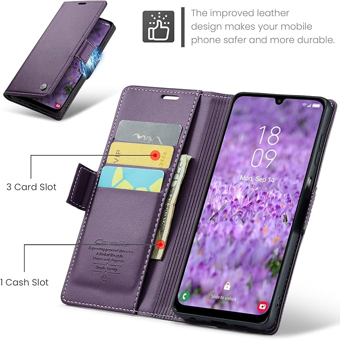 for Samsung Galaxy A25 5G Case, Premium PU Leather Wallet Case Flip Cover with [RFID Blocking][Card Holder][Stand Function] Shockproof Protective for Samsung Galaxy A25, Purple