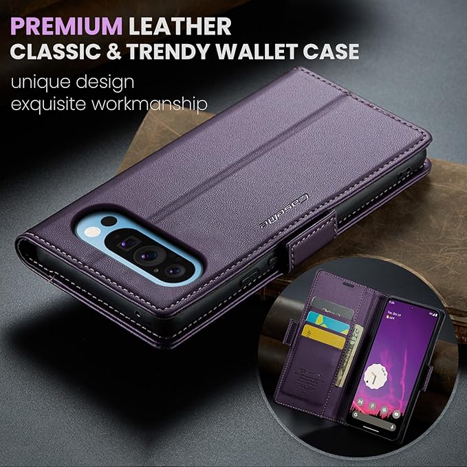 for Google Pixel 9 Pro XL Case, Premium PU Leather Wallet Case Flip Cover with [RFID Blocking][Card Holder][Stand Function] Shockproof Protective for Google 9 Pro XL, Purple