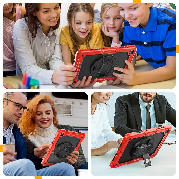 Timecity Case for Samsung Galaxy Tab A9 Plus 11'' 2024 (SM-X210/X216/X218), Full-Body Shockproof Protection Case with Screen Protector, 360° Rotating Stand, Hand Strap Case for A9 Plus Tablet- Red