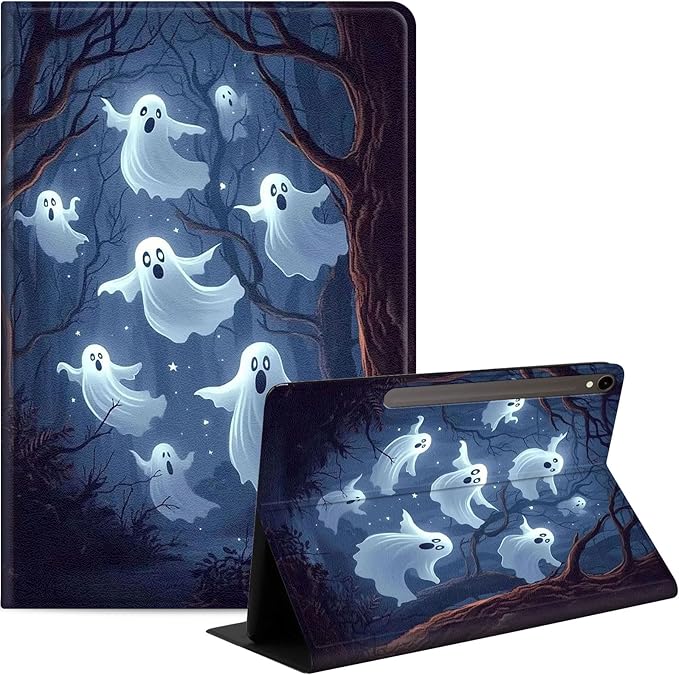 Case for Samsung Galaxy Tab S10 FE/ S9 FE 5G 10.9 Inch/Tab S9 11 Inch, Slim PU Leather Stand Cover with Auto Wake/Sleep, Multi-Angle Viewing & Shockproof, Ghosts Flying