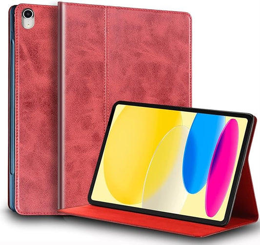 for Ipad (A16) 11th Gen 11 inch 2025 and Ipad 10th Gen 10.9 inch Case 2022 Genuine Leather Cover Protective Shell,Auto Wake/Sleep.Red