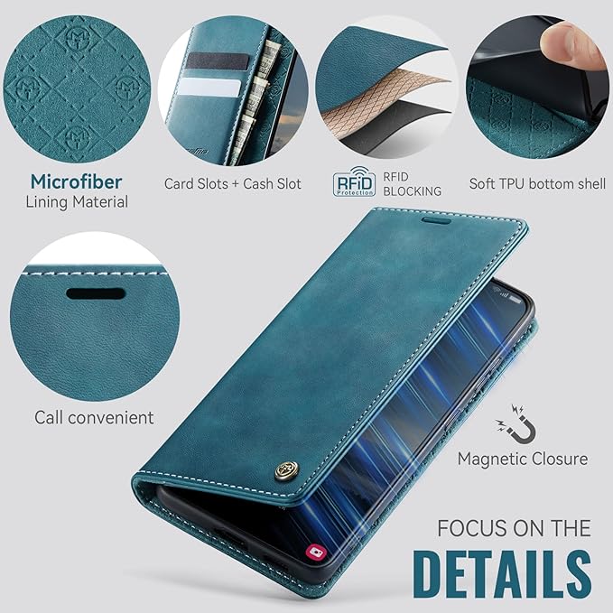 Wallet Case for Samsung Galaxy S21 Ultra Leather Wallet Flip Cover with Card Holder, Kickstand, Magnetic Closure, RFID Blocking TPU Shockproof Phone Case Compatible with S21 Ultra,Blue-Green